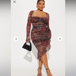 Fashion Nova Asymmetrical Ruched Midi Dress